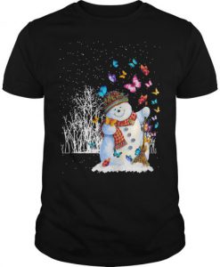 Christmas snowman and butterflies T-shirt