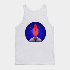Rocket on blue graphic tanktop