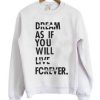 Dream As If you Will live forewer Sweater