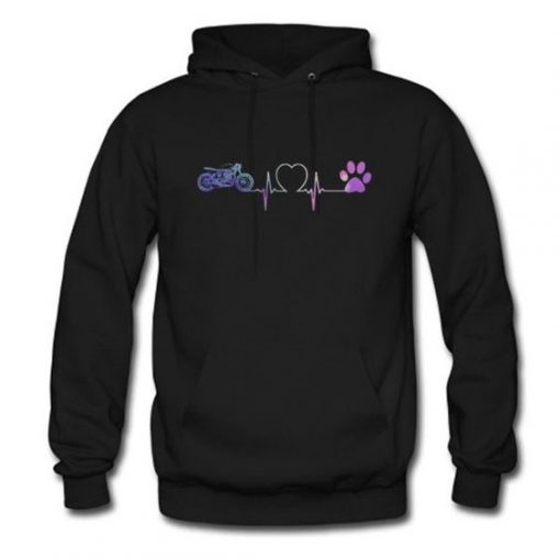 Heartbeat Motorcycle and Dog paw Hoodie