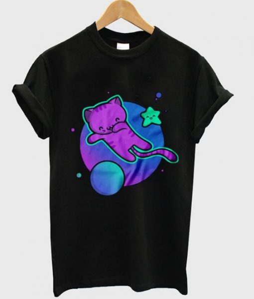 Space Cat Flying Graphic tee