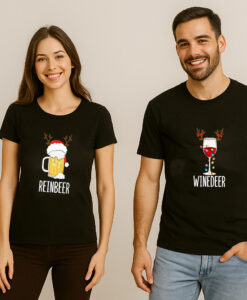 Winedeer Reinbeer Christmas Couple Shirt